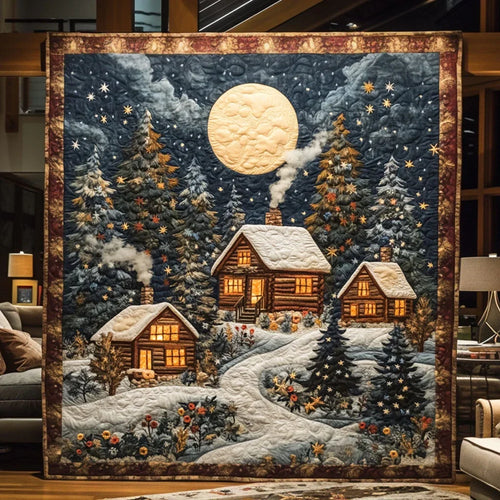 Santa's Forest Cabin Quilt Blanket