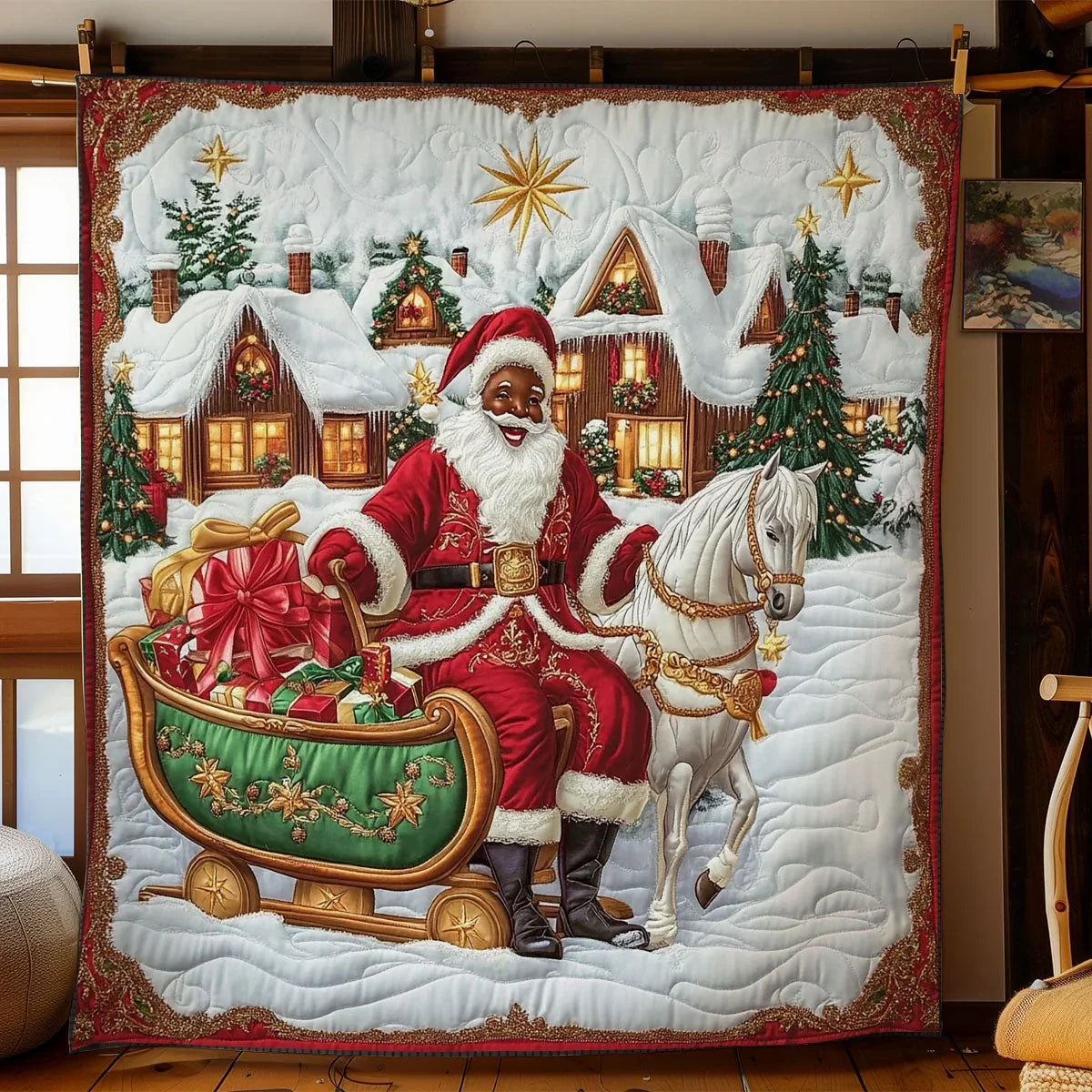 Santa's Sleigh Ride Quilt Blanket