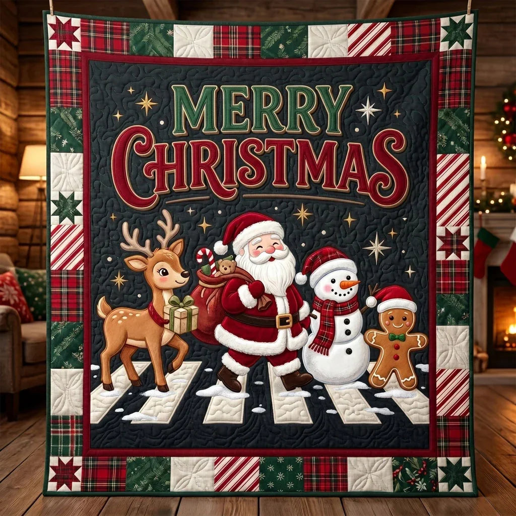 Santa Snowman Reindeer Christmas Patchwork Quilt Blanket
