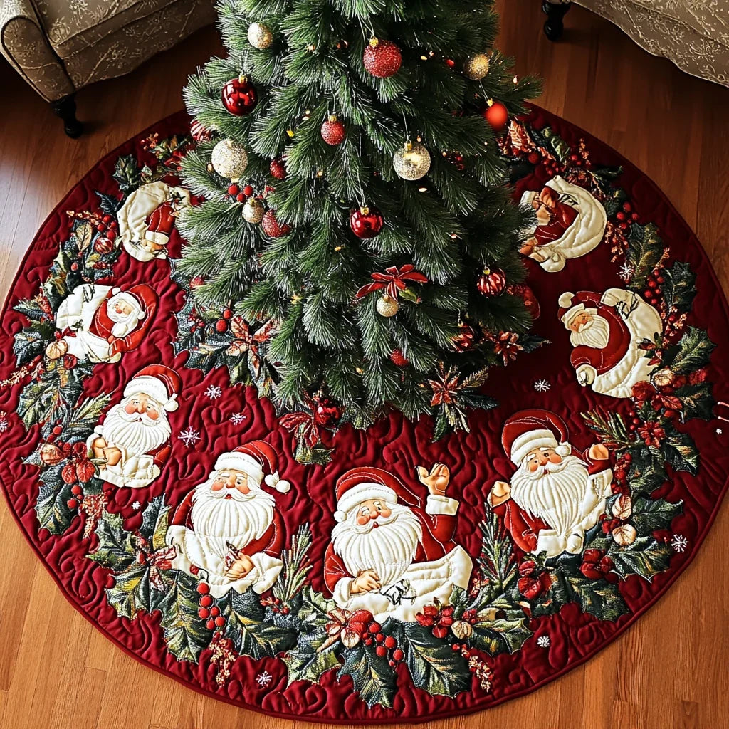 Santa Star Christmas Quilted Tree Skirt