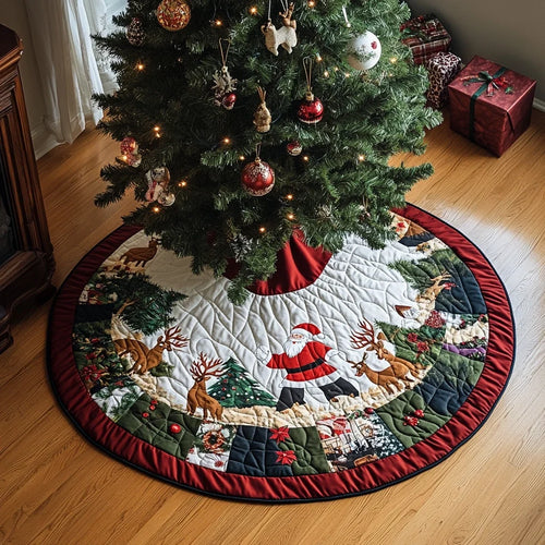 Santa Travel Quilted Christmas Tree Skirt