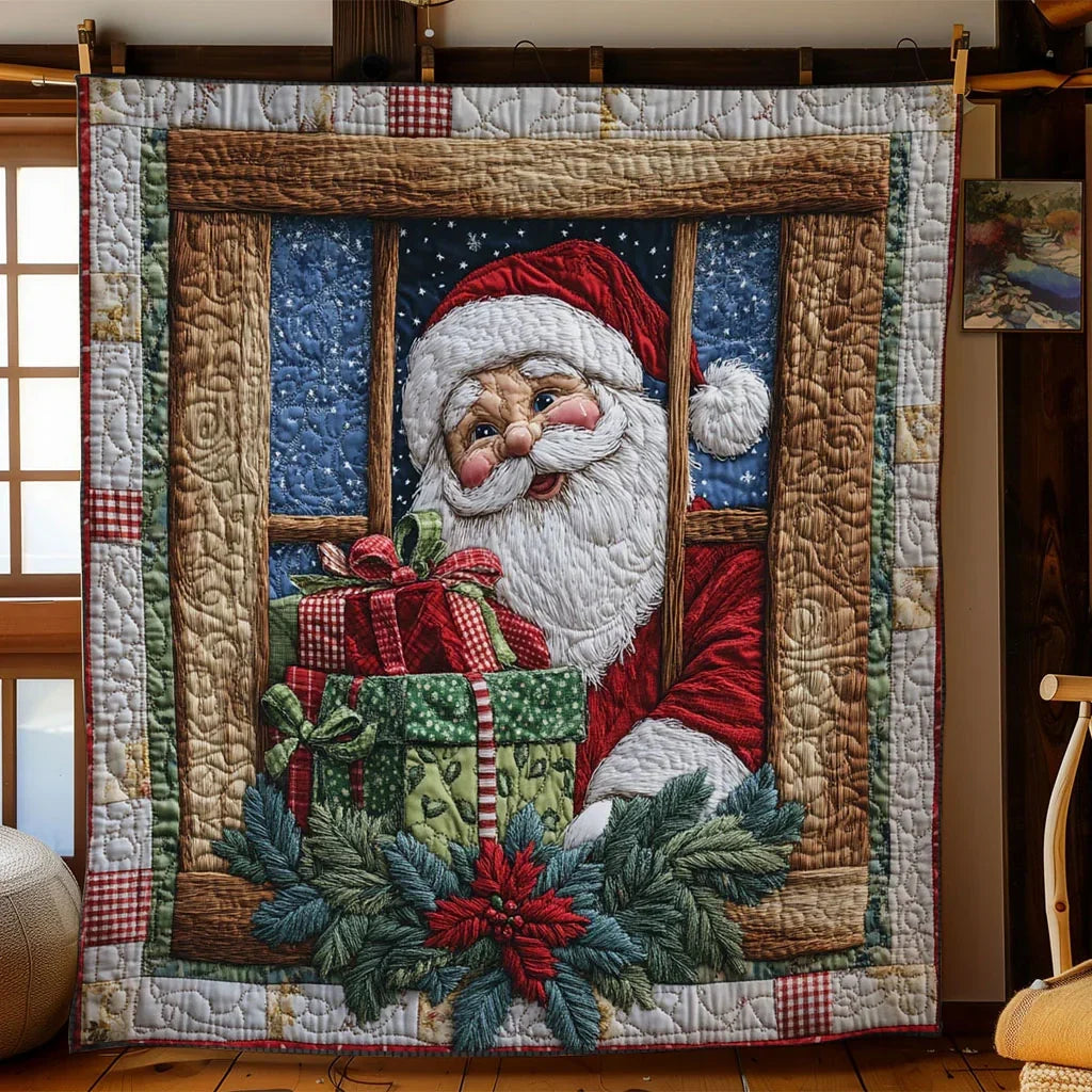 Santa Window Night Quilt Blanket