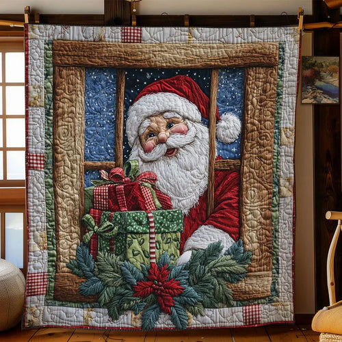 Santa Window Night Quilt Blanket