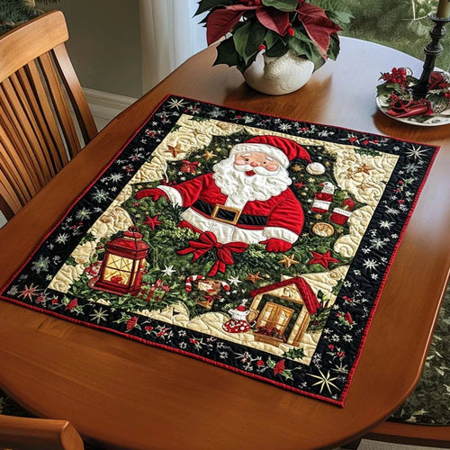 Santa Wreath Joy Quilted Table Topper