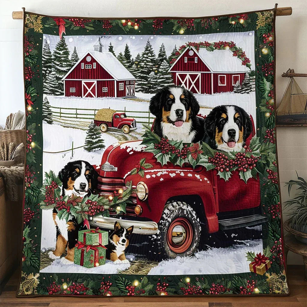 Santa's Bernese Truck Quilt Blanket