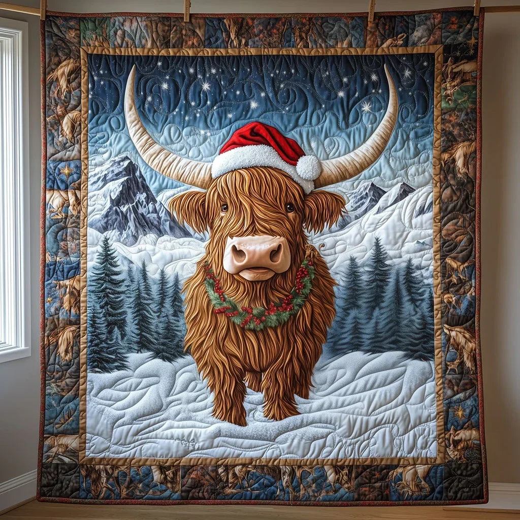 Santa's Scottish Coo Quilt Blanket