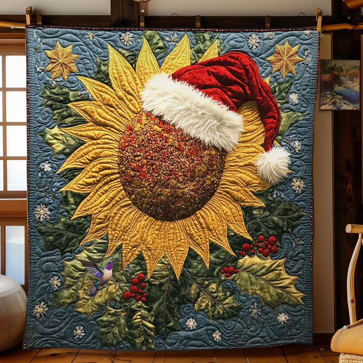 Santa's Sunflower Charm Quilt Blanket