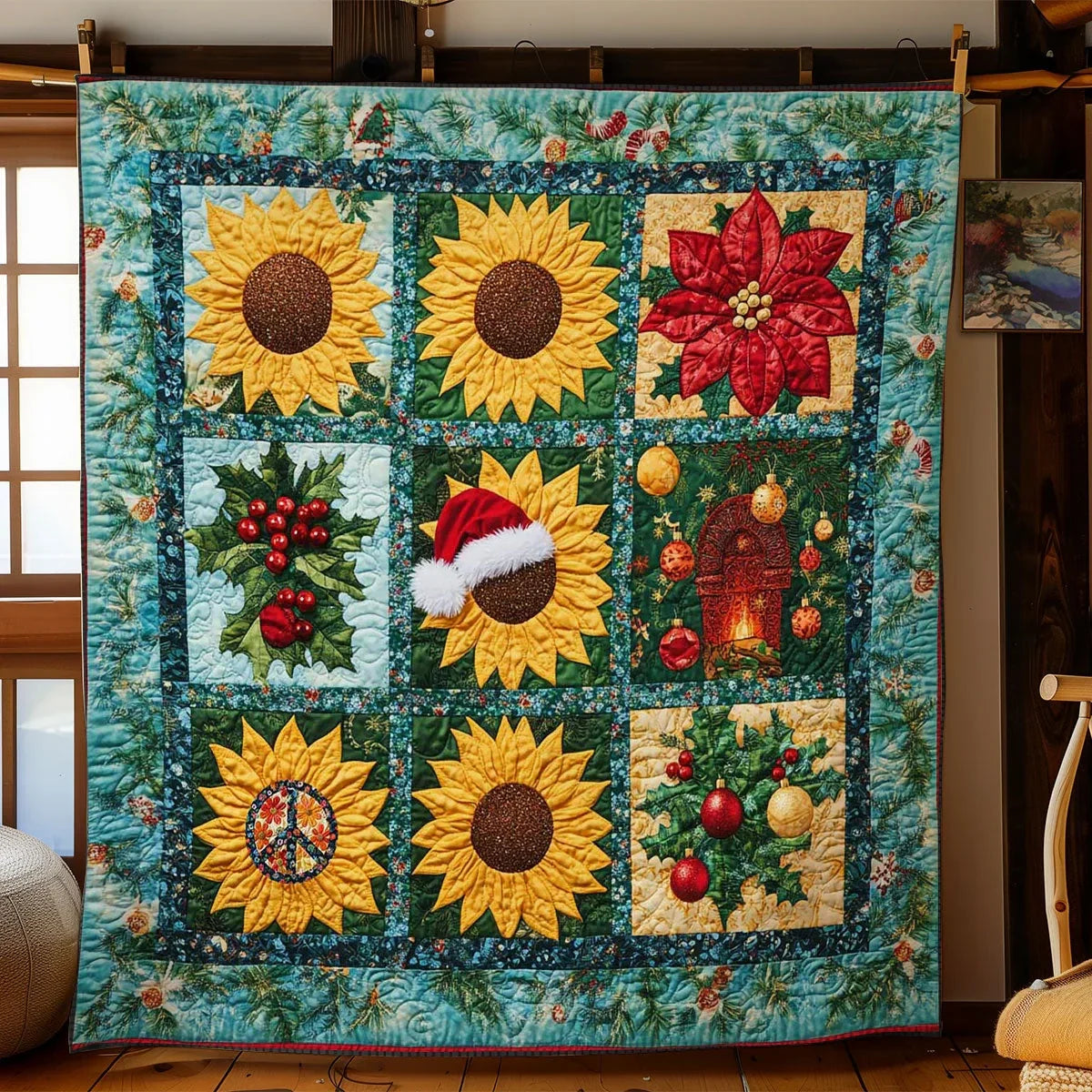 Santa's Sunflower Patch Quilt Blanket
