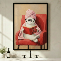 Funny Cat Reading Framed Canvas Wall Art