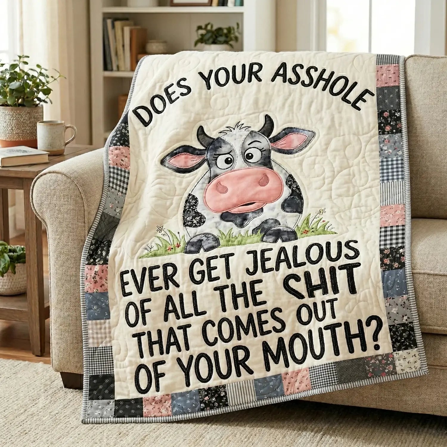 Sassy Mouth Cow Quilt Blanket