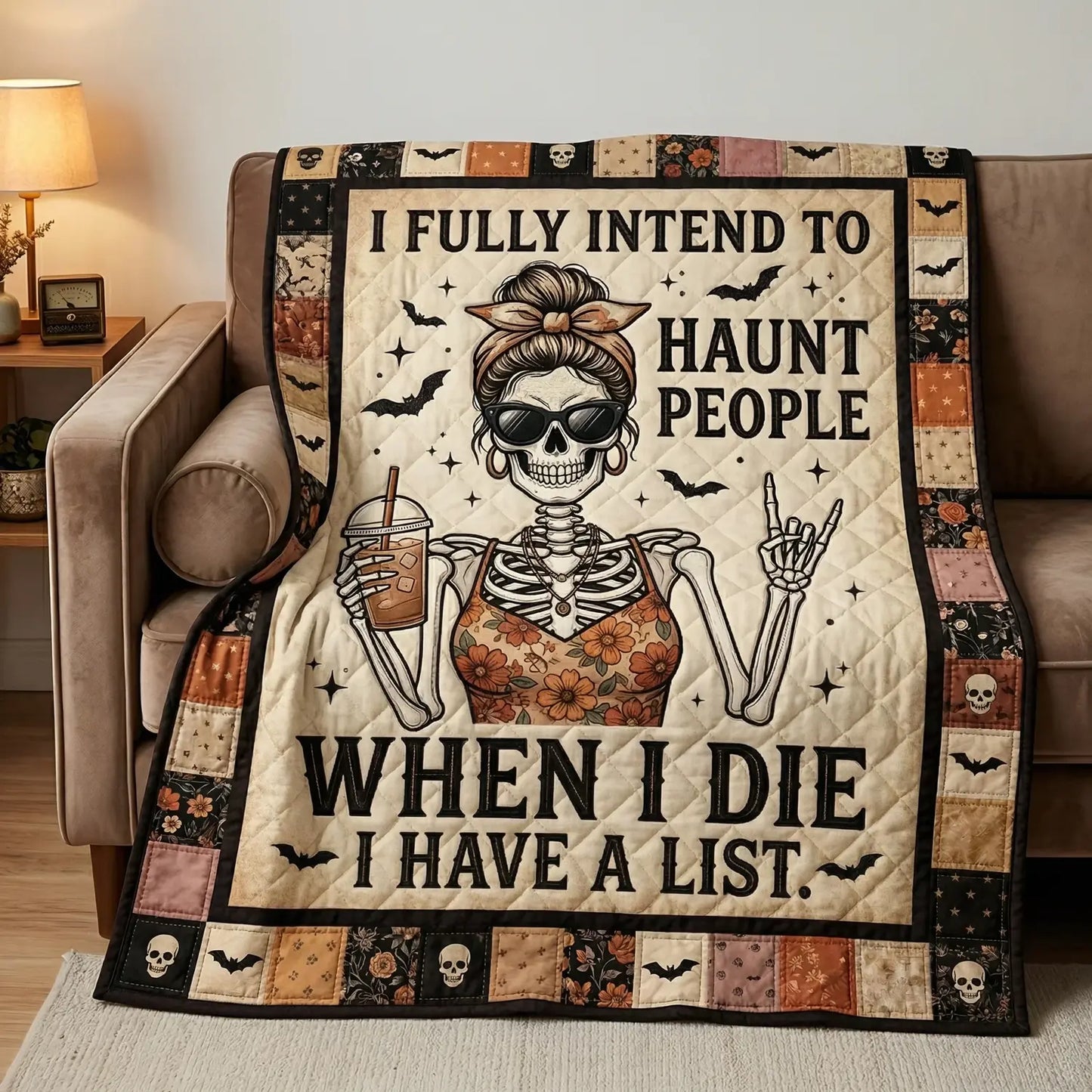 Sassy Skeleton Humor Quilt Blanket