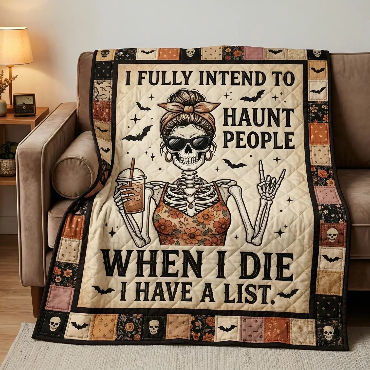 Sassy Skeleton Humor Quilt Blanket