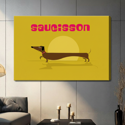 Saucisson Dachshund Retro Canvas Wall Art