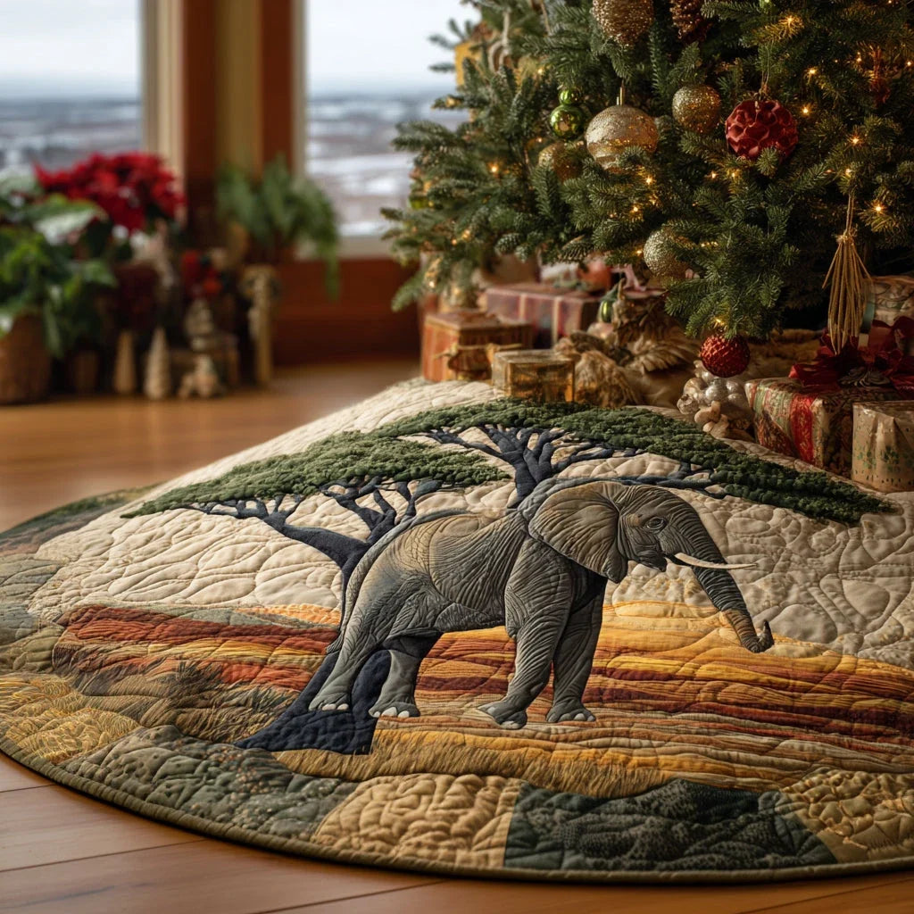 Savana Elephant Christmas Quilted Tree Skirt
