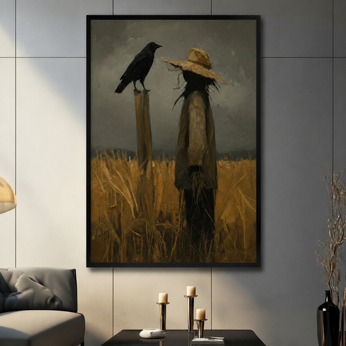 Scarecrow Crow Autumn Field Canvas Art Wall Art