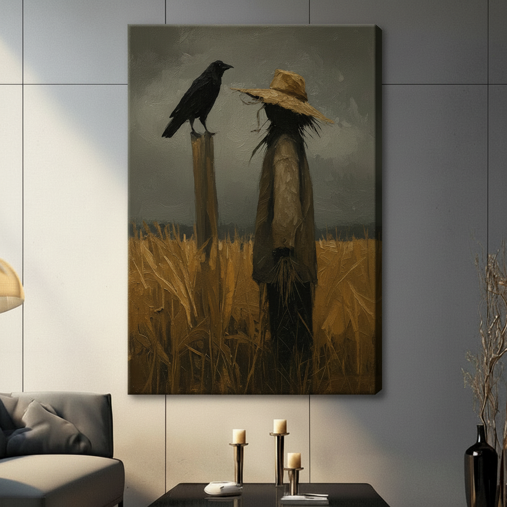 Scarecrow Crow Autumn Field Canvas Art Wall Art