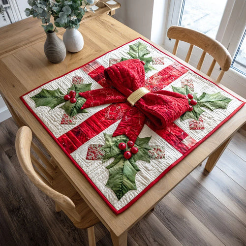 Scarlet Bow Quilted Table Topper
