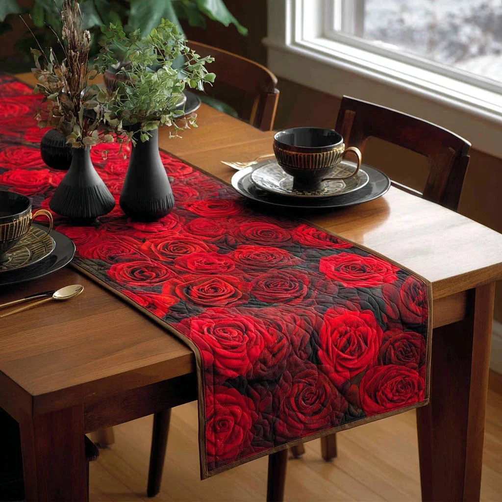 Scarlet Petal Quilted Table Runner