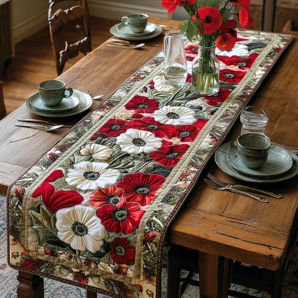 Scarlet Poppy Bloom Quilted Table Runner