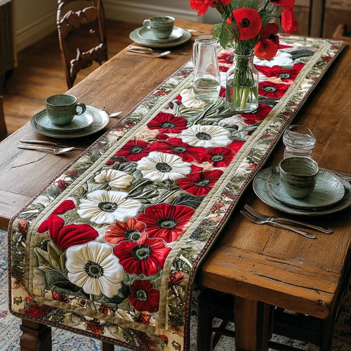 Scarlet Poppy Bloom Quilted Table Runner