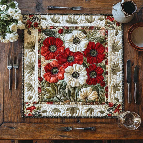 Scarlet Poppy Bloom Quilted Table Topper