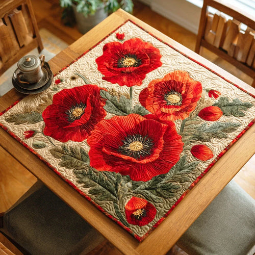 Scarlet Poppy Dream Quilted Table Topper