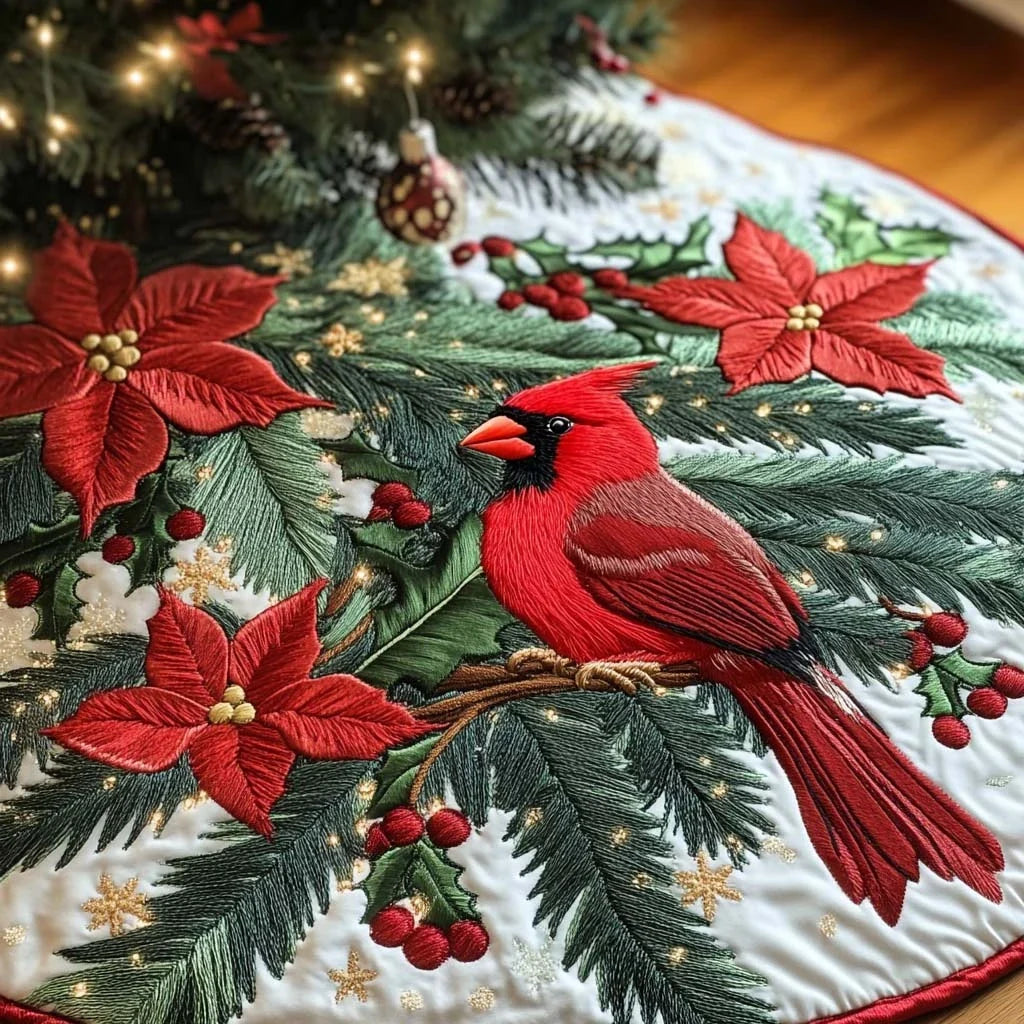 Scarlet Serenade Christmas Quilted Tree Skirt