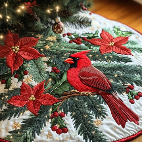 Scarlet Serenade Christmas Quilted Tree Skirt