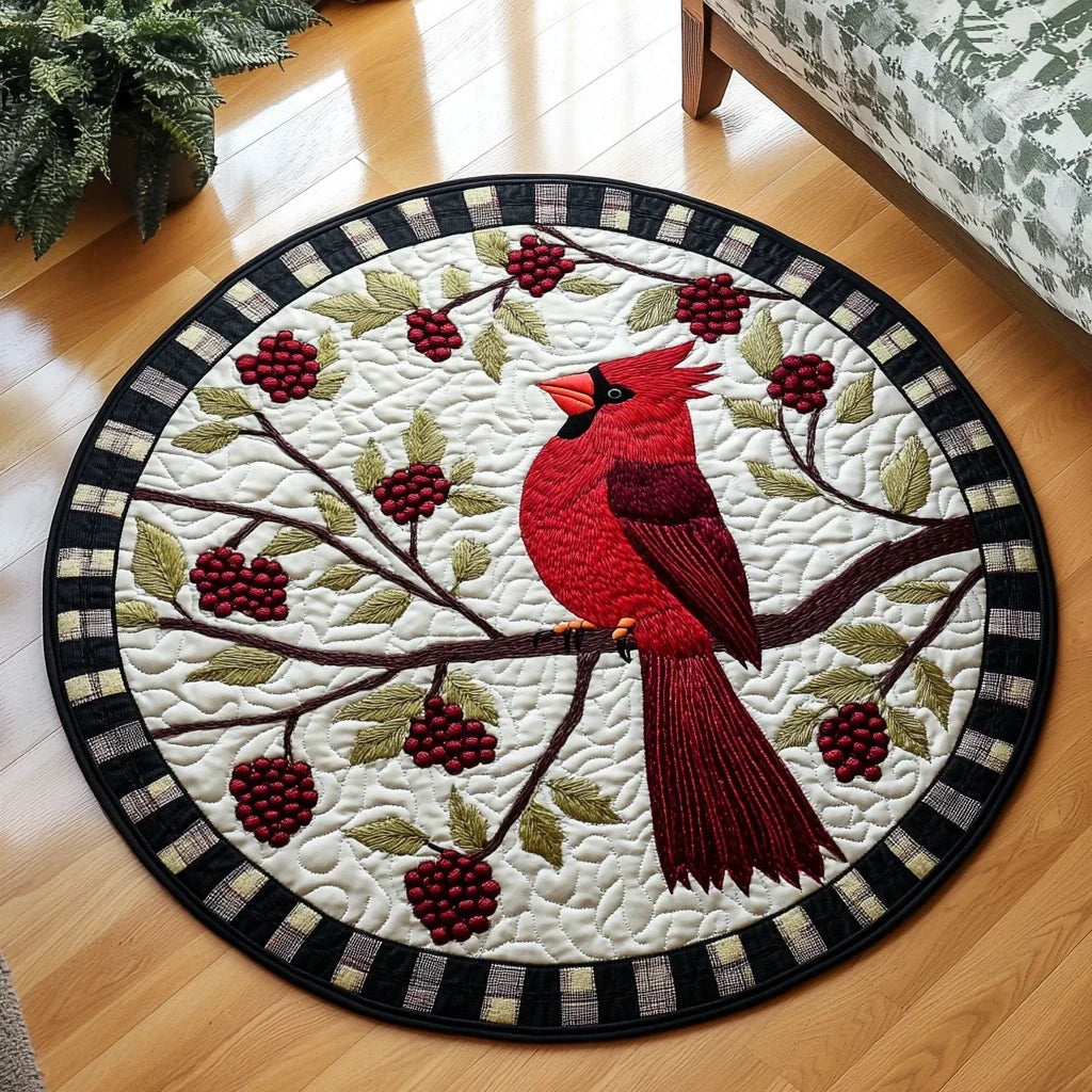 Scarlet Songbird Quilted Round Mat