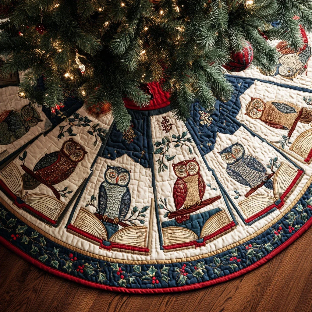 Scholar Forest Owl Christmas Quilted Tree Skirt