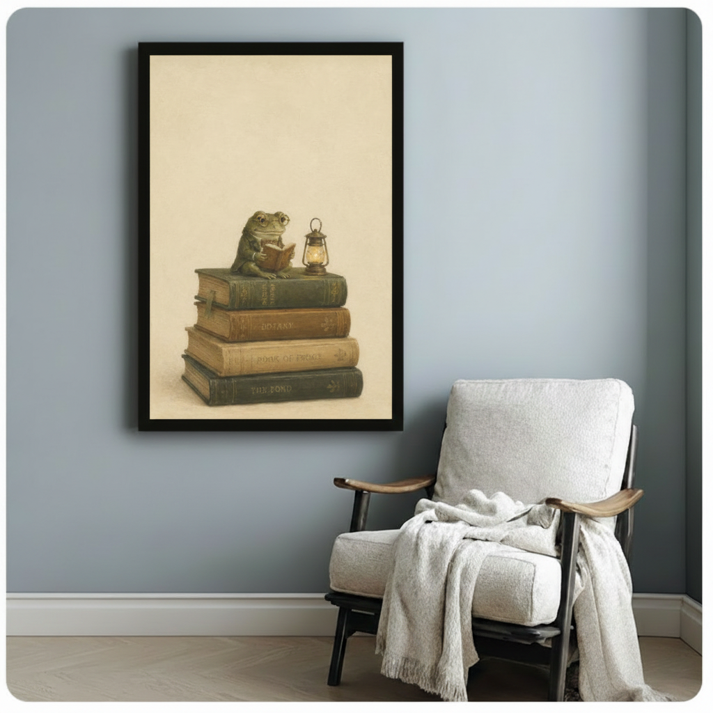 Scholarly Frog Reading Books Vintage Canvas Art
