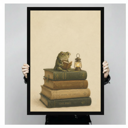 Scholarly Frog Reading Books Vintage Canvas Art