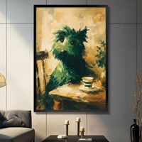 Cozy Green Dog Tea Time Canvas Wall Art