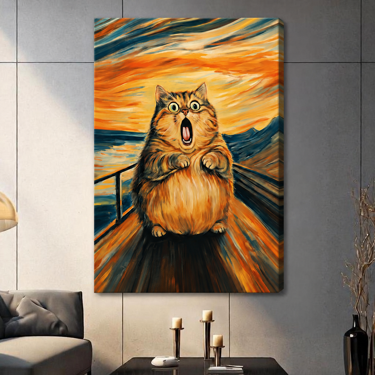 The Scream Cat Funny Canvas Wall Art