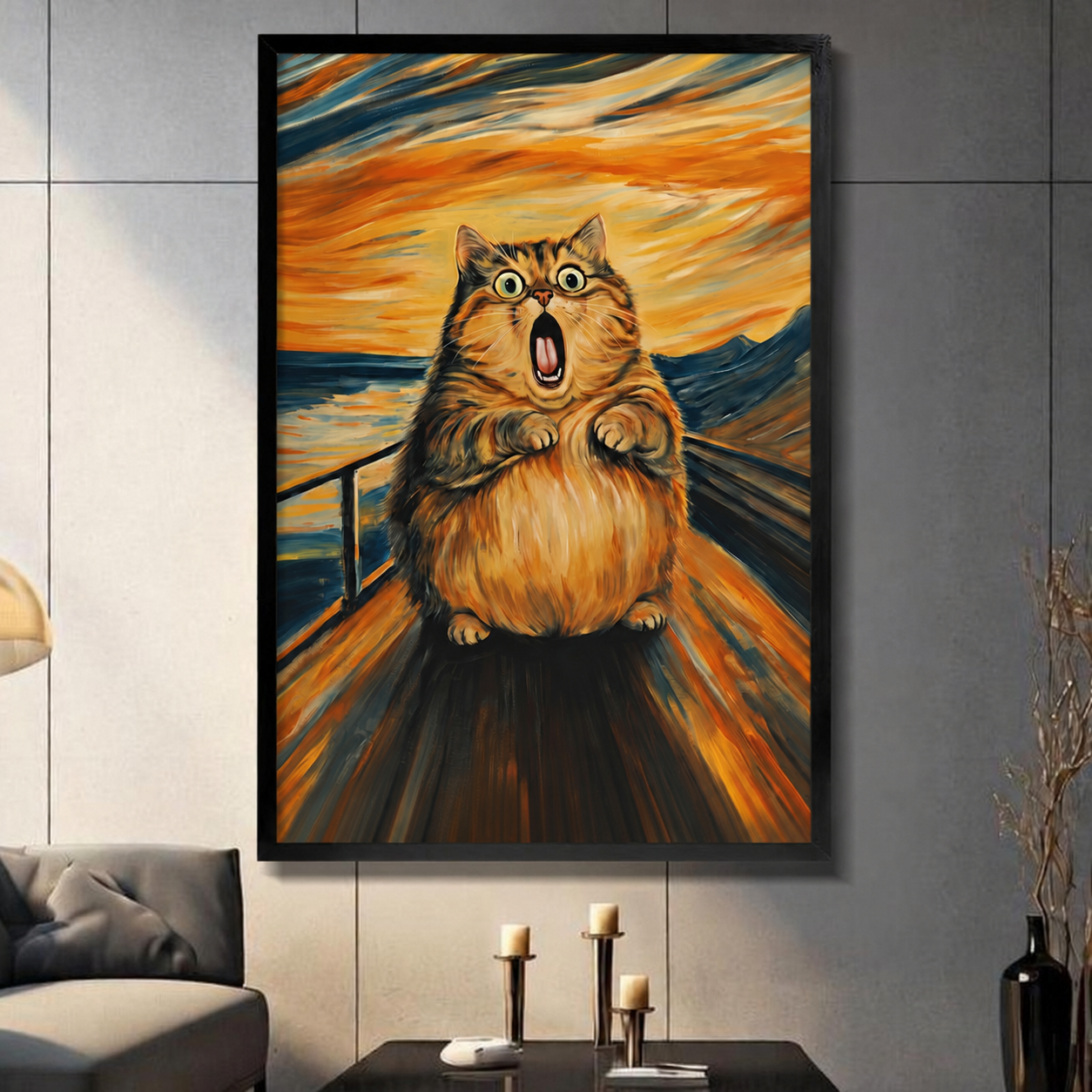 The Scream Cat Funny Canvas Wall Art