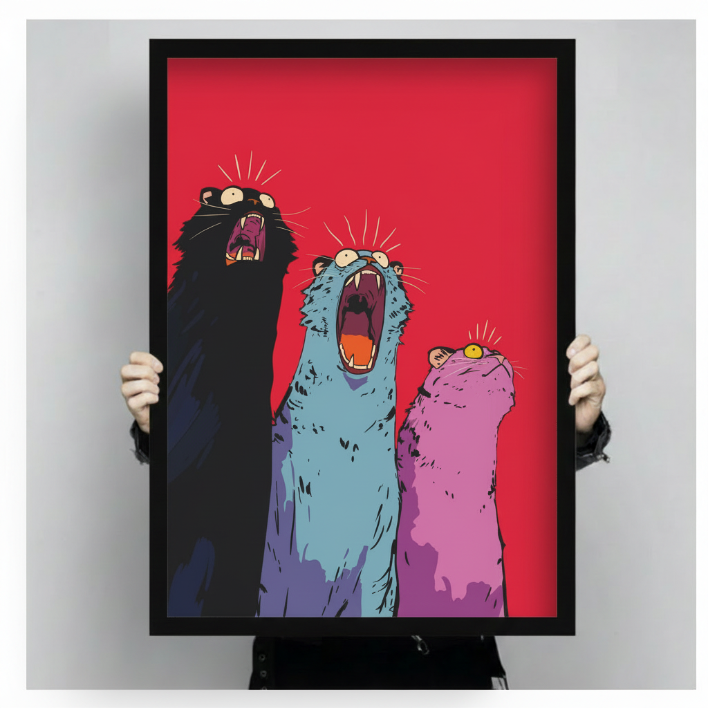 Screaming Cats Pop Art Canvas Wall Art