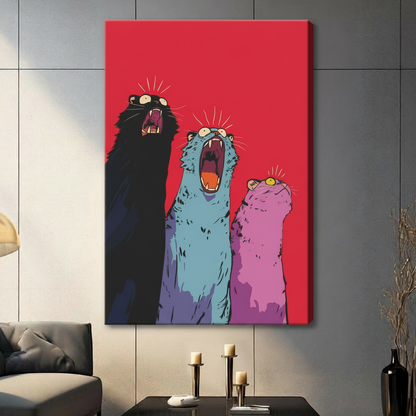 Screaming Cats Pop Art Canvas Wall Art