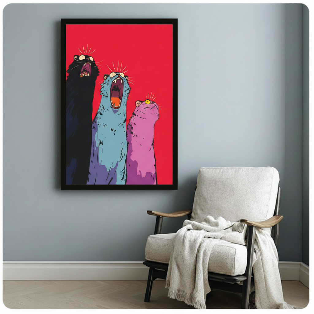 Screaming Cats Pop Art Canvas Wall Art