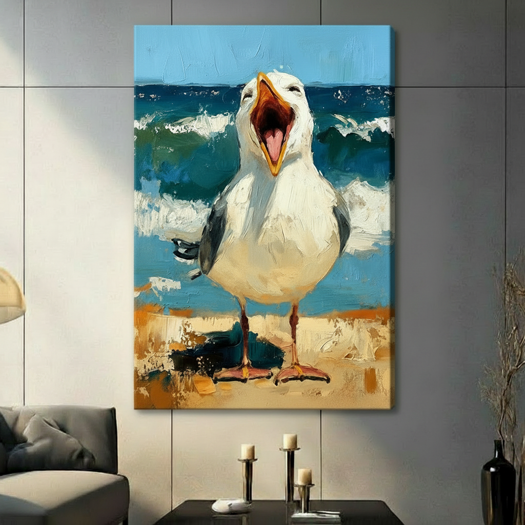 Laughing Seagull Beach Oil Painting Canvas Art
