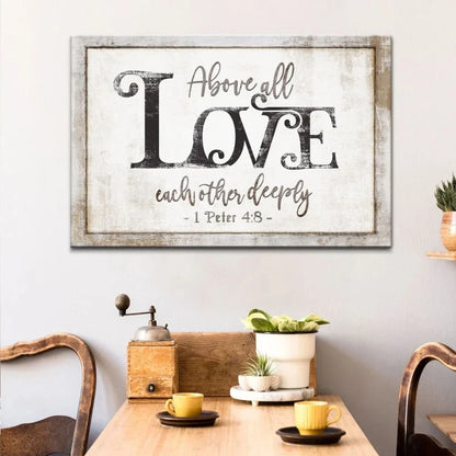 rustic farmhouse 1 peter 4 8 above all love each other deeply wall art canvas (Landscape) (view 4)