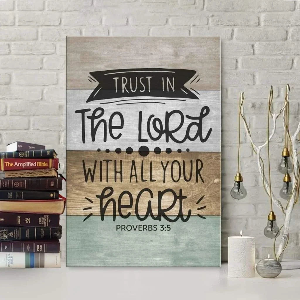 christian wall art trust in the lord with all your heart canvas print (Landscape) (view 4)