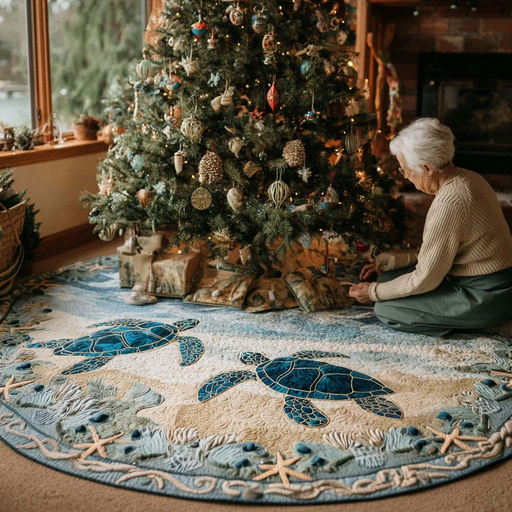 Sea Breeze Turtle Christmas Quilted Tree Skirt