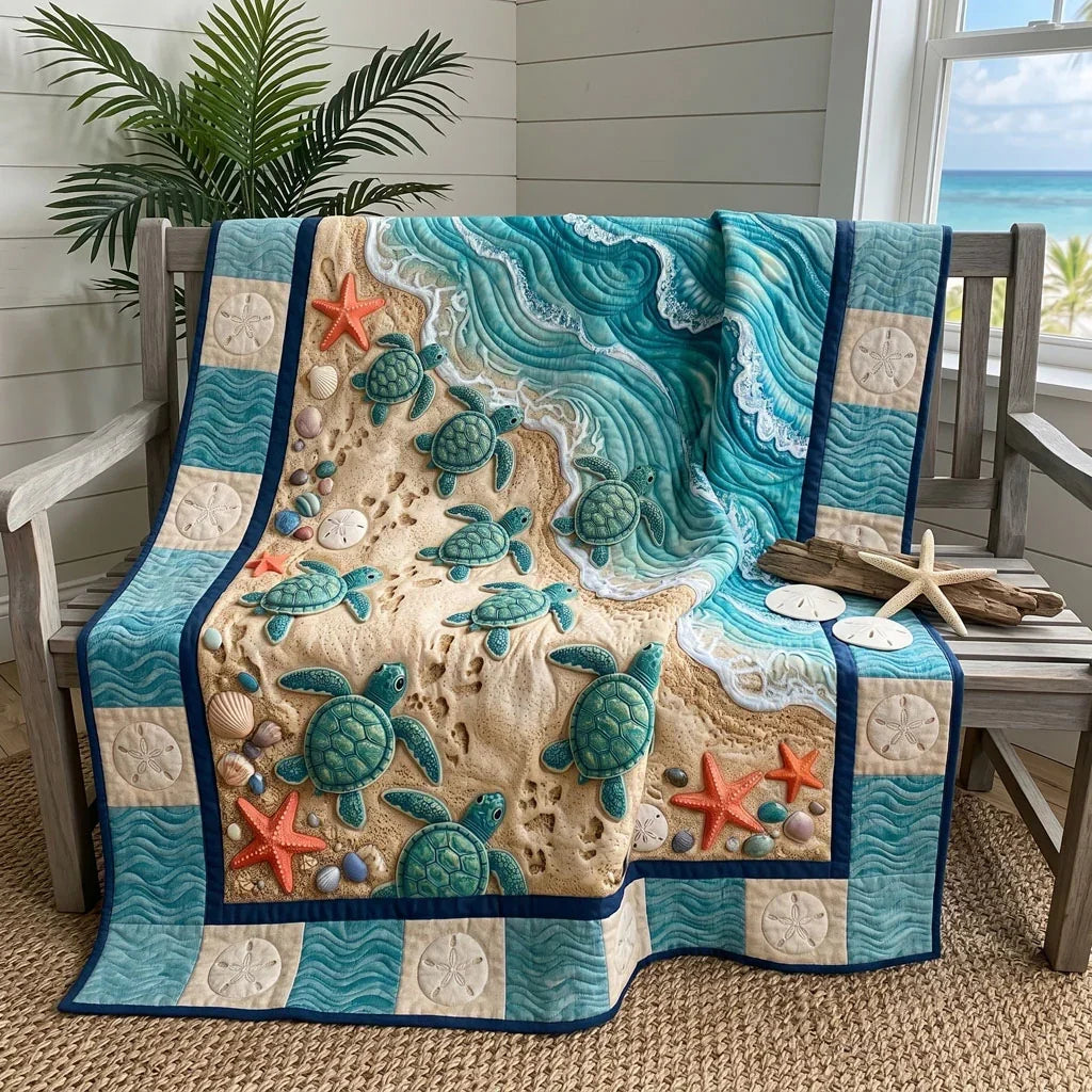 Sea Turtle Shoreline Quilt Blanket