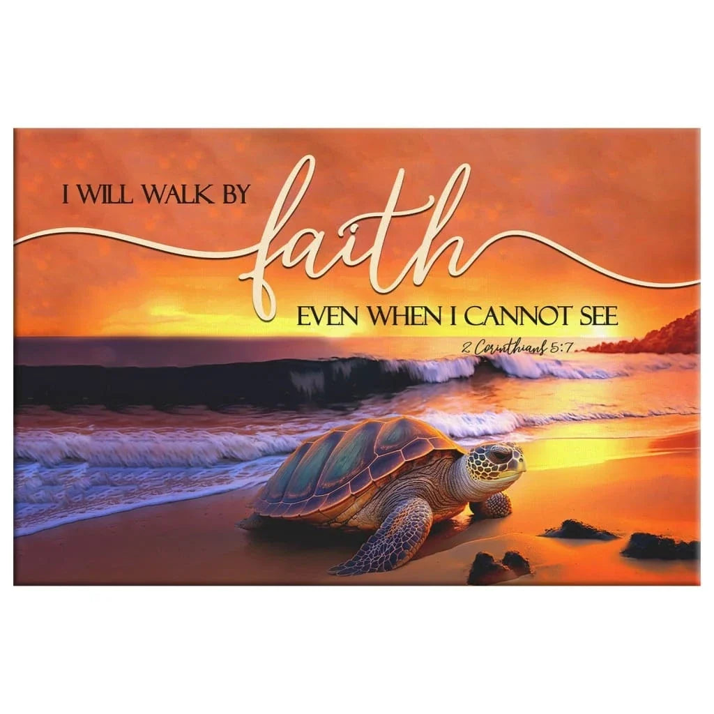 sea turtle i will walk by faith wall art canvas (Landscape) (view 4)