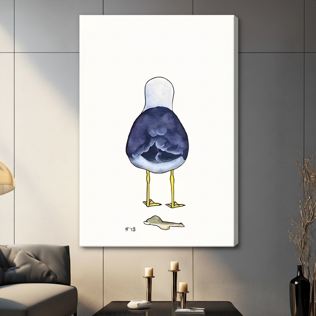 Seagull Back View Funny Watercolor Canvas Art