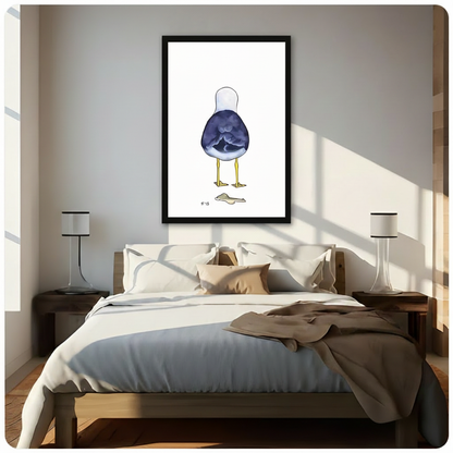 Seagull Back View Funny Watercolor Canvas Art