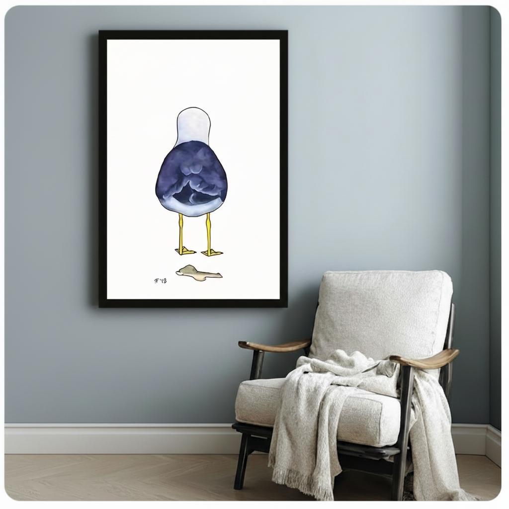 Seagull Back View Funny Watercolor Canvas Art