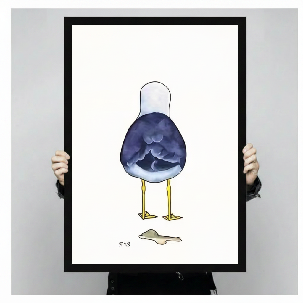 Seagull Back View Funny Watercolor Canvas Art