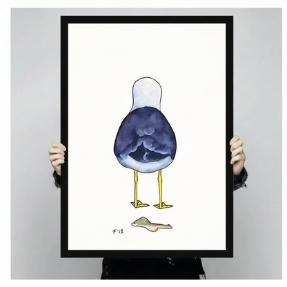 Seagull Back View Funny Watercolor Canvas Art