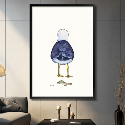 Seagull Back View Funny Watercolor Canvas Art